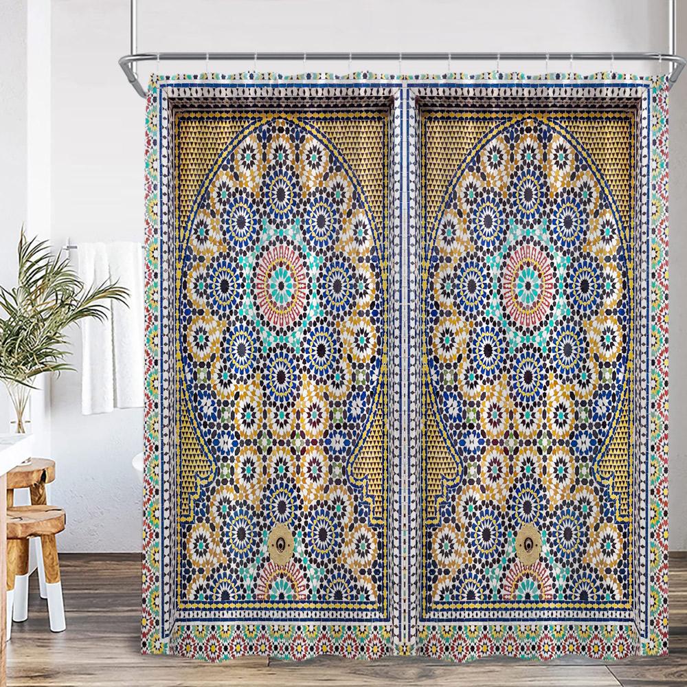 

Moroccan Boho Shower Curtain Bohemian Style Print Vintage Home Decor for Bathroom Mural Polyester Bathtub Curtain with Hook 90x180cm-35x70in