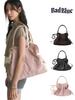 Koreańska Granatowa Torba Shopper z Panterką i Grochami - Retro Wszechstronna Torba na Ramię
