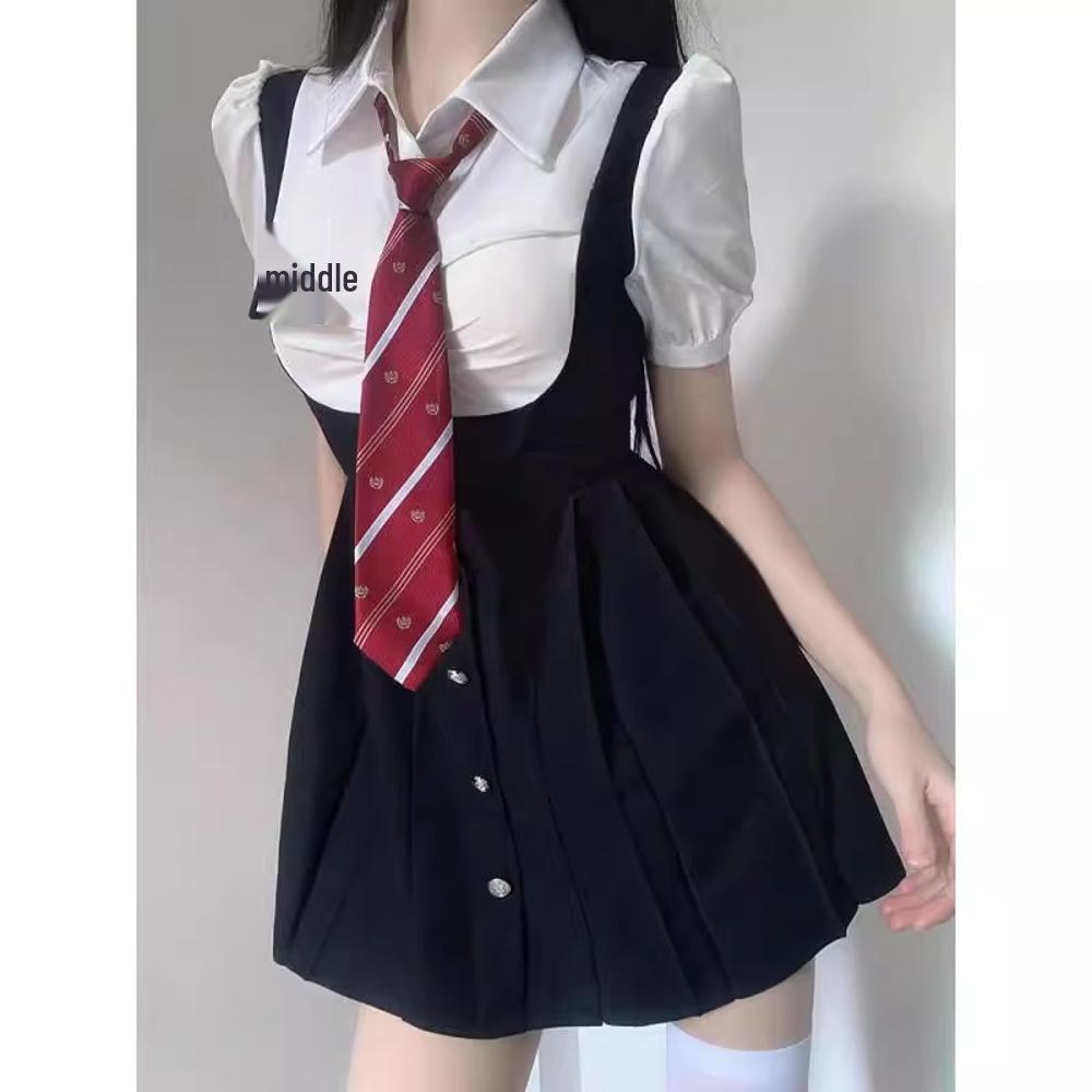 American Campus Pure Desire JK Uniform Waist-Hugging Pleated Skirt Dress for Summer.
