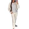 2 Teile/satz Frauen Top Hosen Anzug Strass Dekor O Hals Langen Ärmeln Patchwork Sport Sweatshirt Elastische Taille Hose Fitness Outfit Herbst frühling
