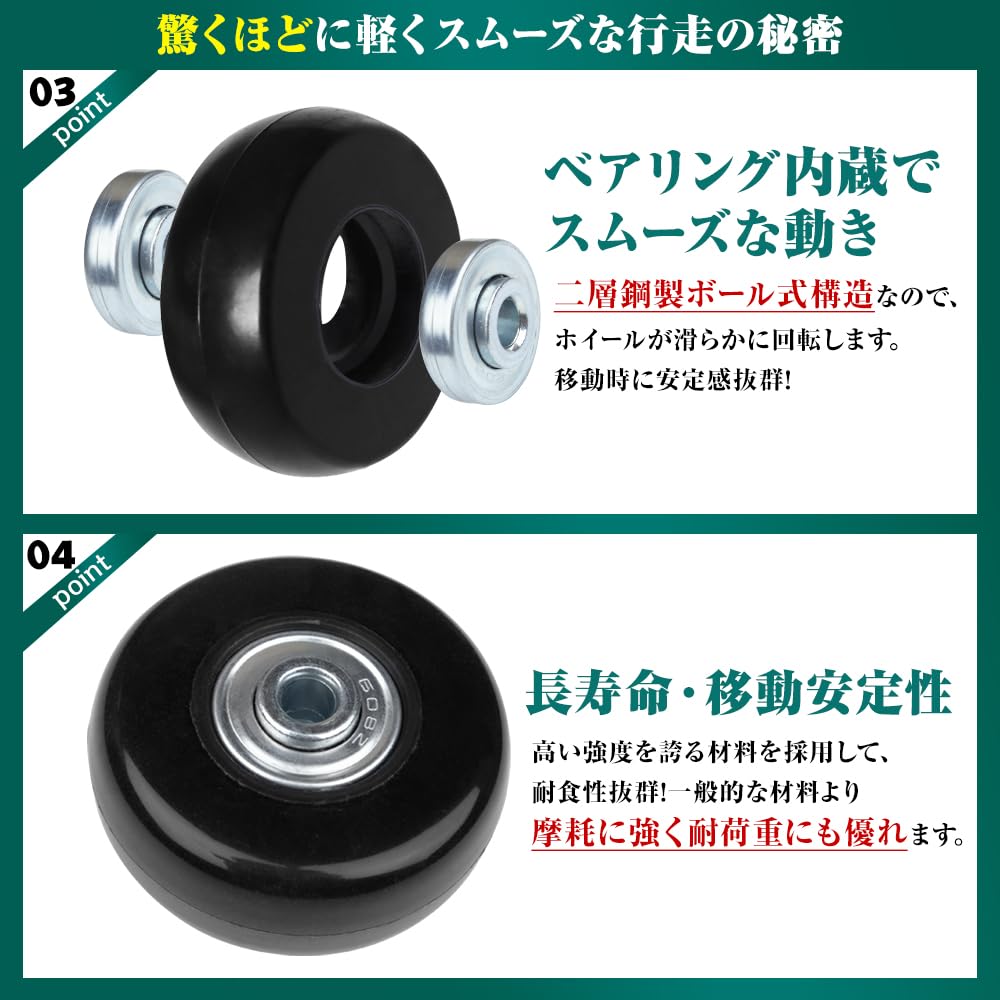 Bomiae Suitcase Wheel Replacement Kit 4pcs Silent Black 40mm x 18mm for Carry-On Luggage