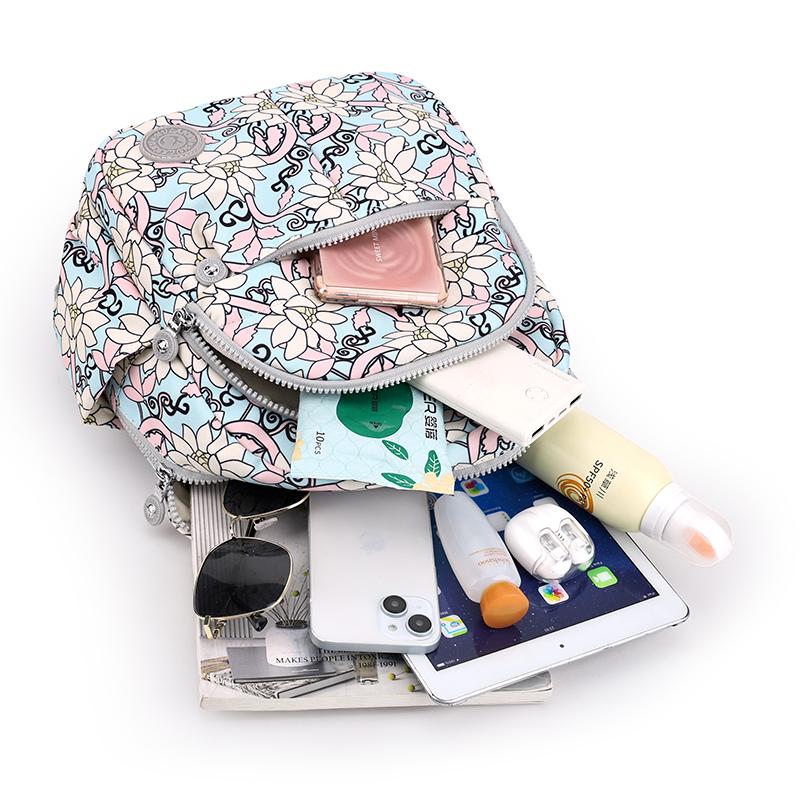 Bedruckter Nylon-Rucksack Studenten-Schultasche Damen Leichter Reiserucksack