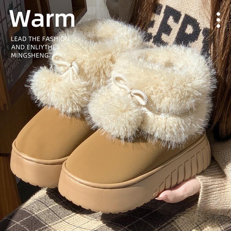 Chunky Platform Warm Furry Women Snow Boots Thick Soled Cold-proof Lightweight Non-slip Plus Size  Winter Cotton Shoes