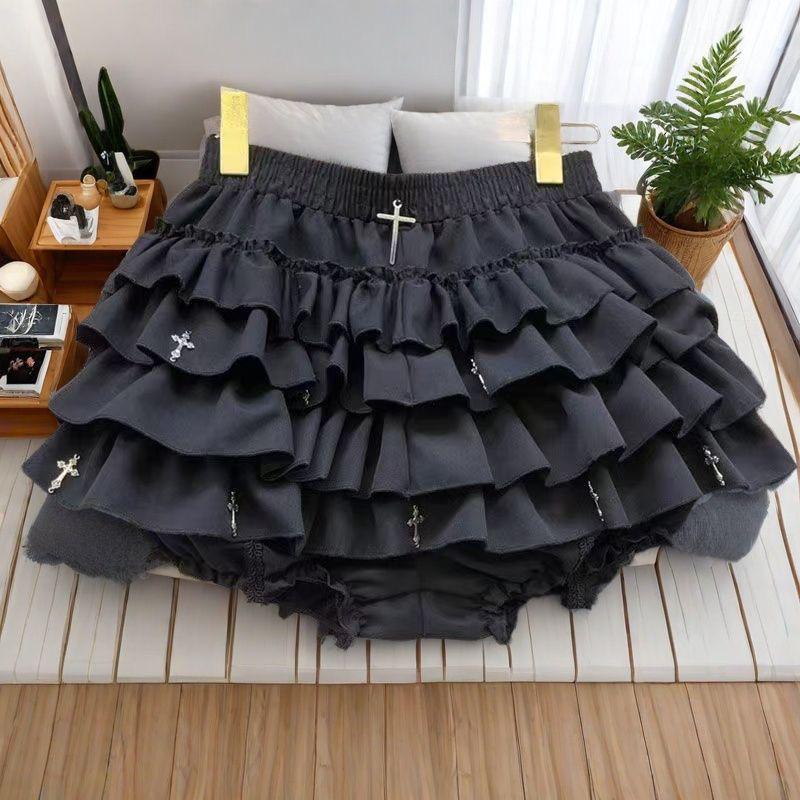 Gonna Punk Hot Girl a Torta Gonfia con Croce Nera – Design Dimagrante Anti-esposizione