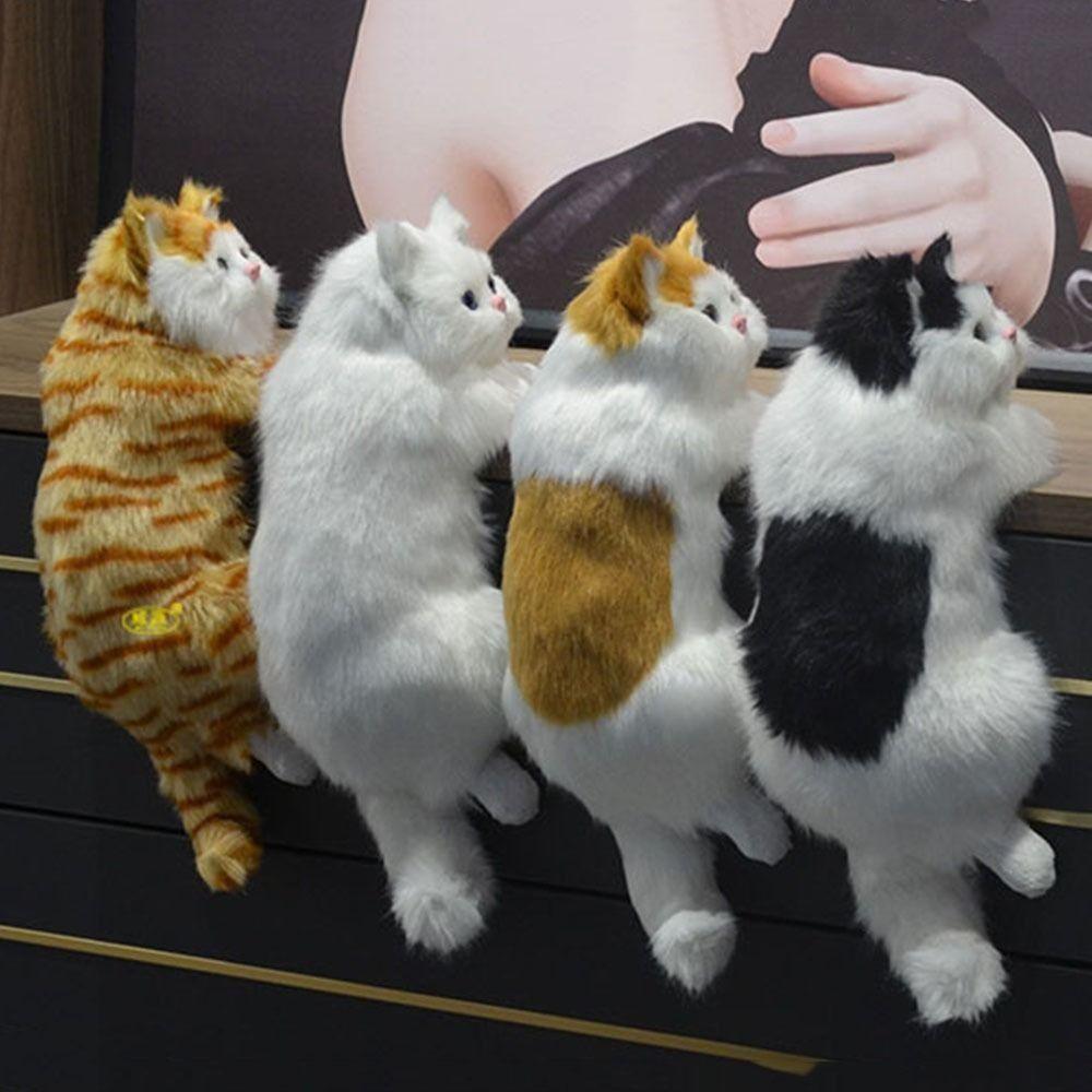 Animal Figurines Plush Kittens Doll Toy Realistic Stuffed Animals Sculptures  for Desktop Decor