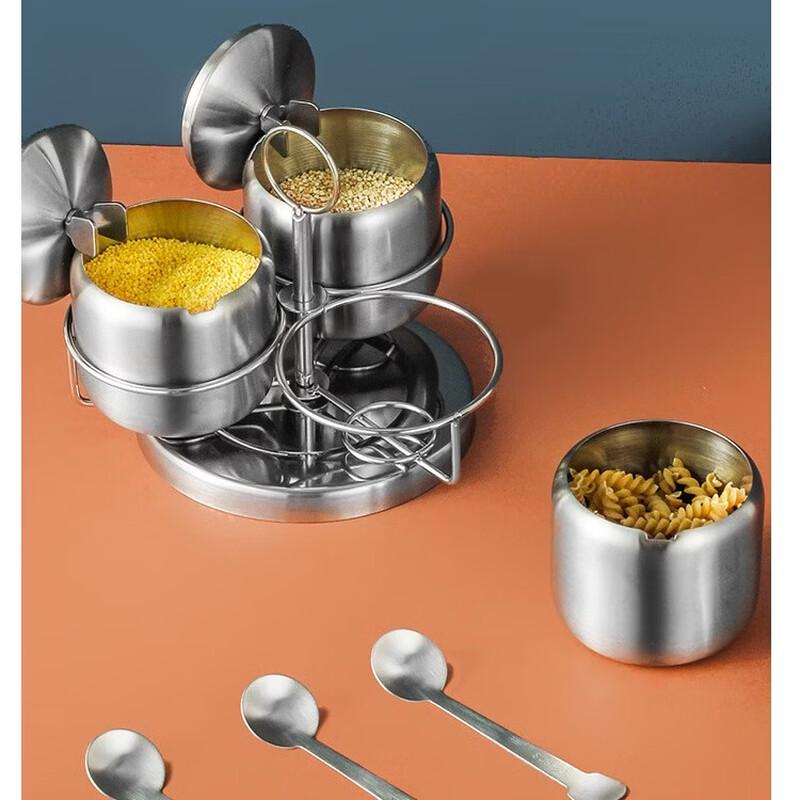 

304 Stainless Steel Rotary Spice Jar Set, 3-Piece