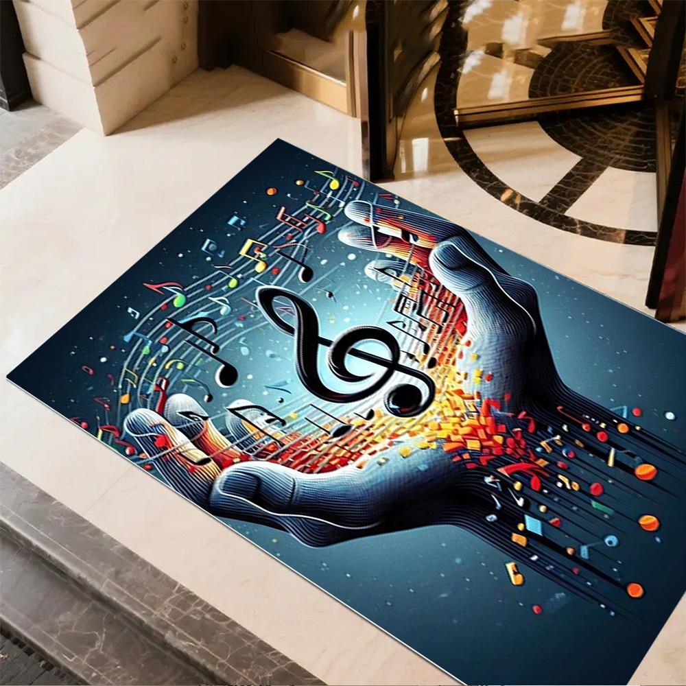 1pc music notes vinyl records and cassettes rug home carpet design for office decor gift living room bedroom