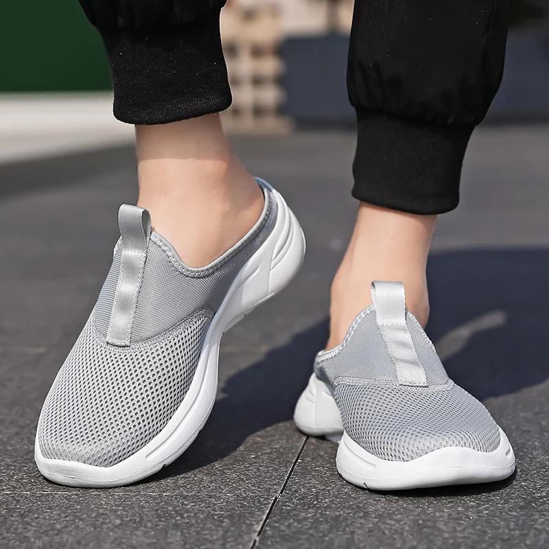 Mens Half Slippers Summer Breathable Mesh Mens Shoes Outdoor Casual Walking Shoes Large Flat Light Mesh Slippers Sandals