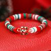 European and American Christmas soft pottery bracelet, new Christmas alloy accessories red, green and white soft pottery elastic rope bracelet