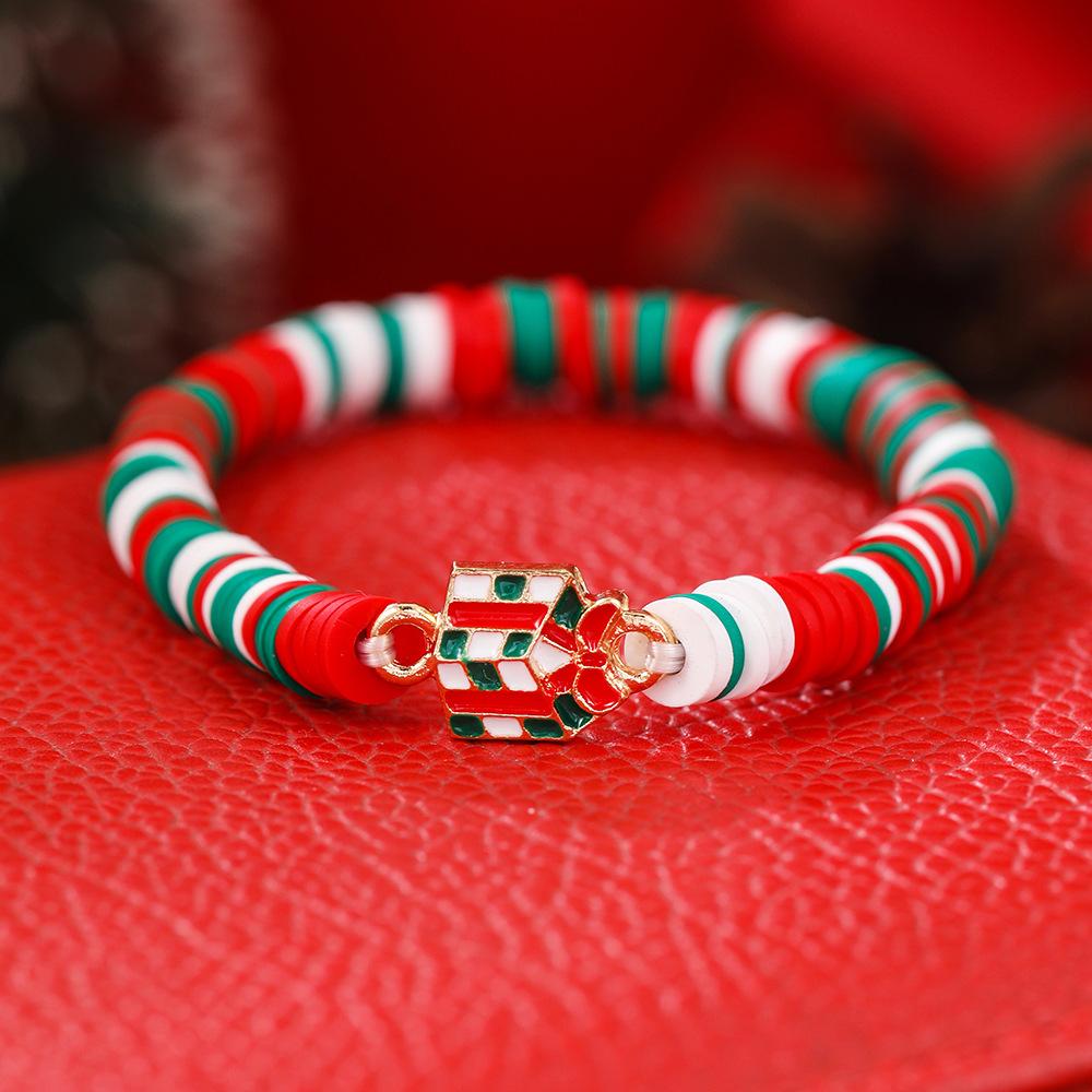 European and American Christmas soft pottery bracelet, new Christmas alloy accessories red, green and white soft pottery elastic rope bracelet