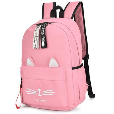 D-SACK Women's Cat Nylon Backpack, Large Capacity, Lightweight, School Bag, Pink