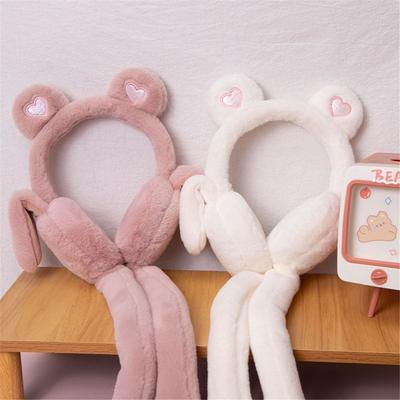 Sevimli Hareketli Zıplayan Kulaklar Kışlık Sıcak Kulaklıklar Kalp Ayı Hava Yastıklı Peluş Kulaklıklar Dış Mekan Kulak Örtüleri Bayanlar Kızlar için