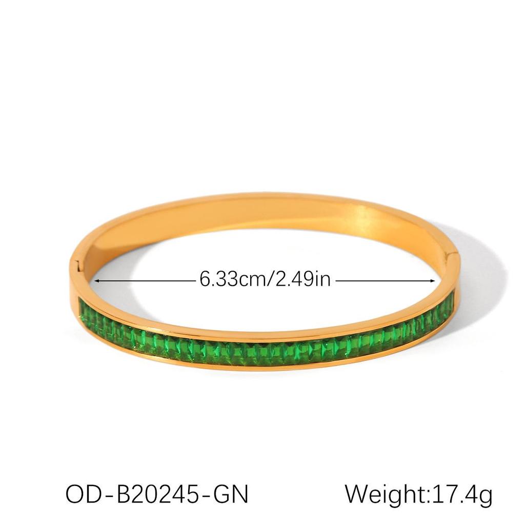 18K Gold-Plated Diamond-Studded Stainless Steel Bangle – Light Luxury Zircon Autumn/Winter Bracelet for Women