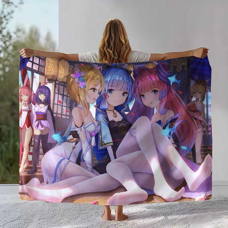 Classic Game Genshin Impact Cartoon Flannel Blanket,Ultra Soft Warm Plush Throw for Home Bedroom Bed Sofa Cover Office Camping
