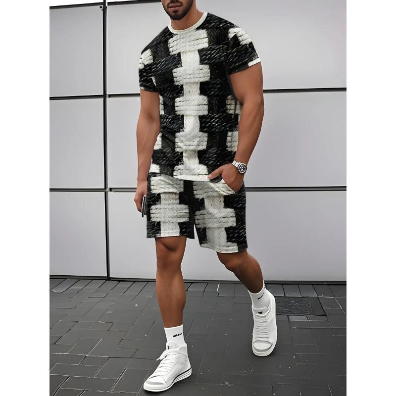 

Men s short-sleeved T-shirt set, with fashionable prints, street style 6XL