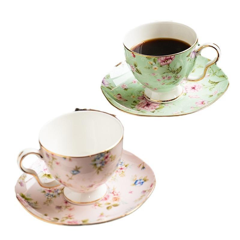 English Coffee Cup and Saucer Set, Household Exquisite Afternoon Tea Set, Flower Tea Cup, Bone China Ceramic Mug.