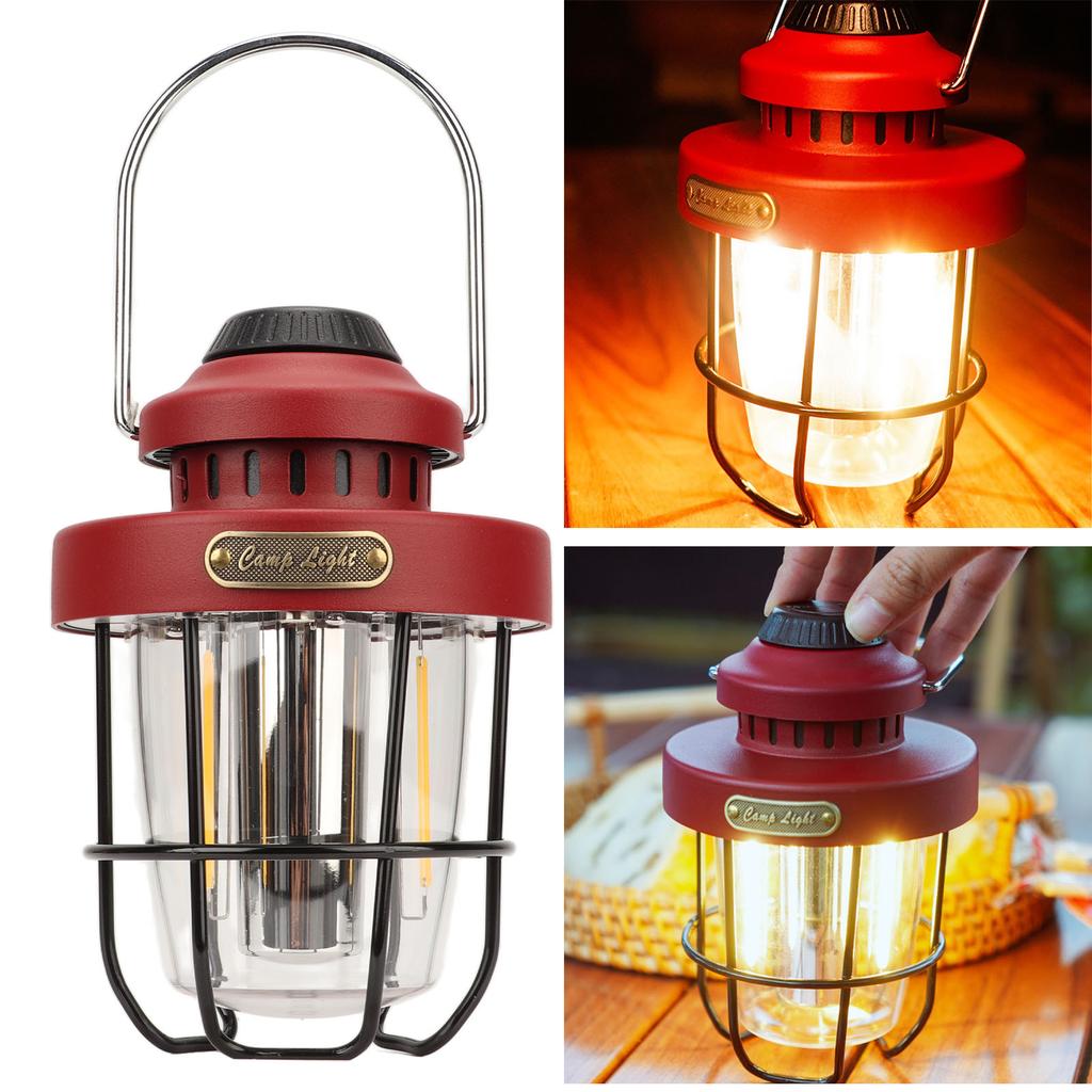 Retro LED Camping Lantern Portable Multifunctional Rechargeable Tent Light for Outdoor