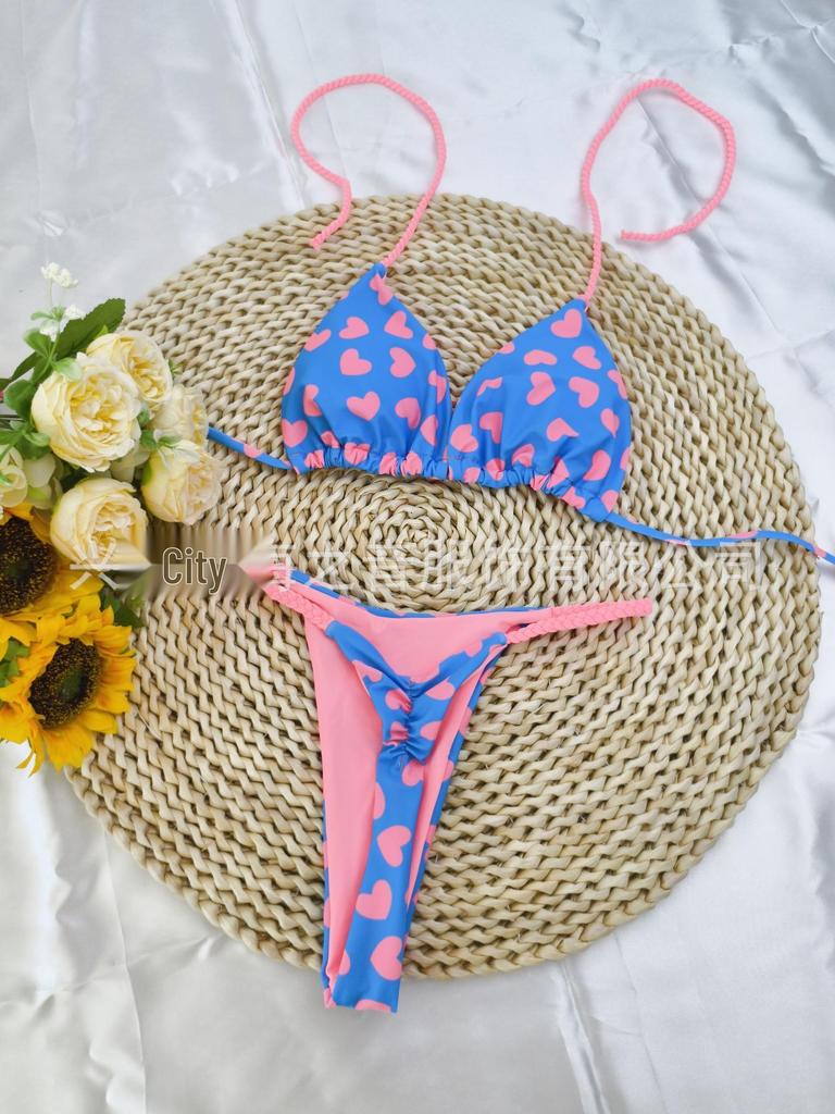 European & American New Braided Triangle Thong Bikini Set