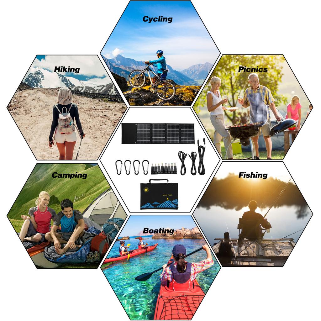 6 Fold 50W Solar Panel Folding Bag Dual USB+DC Output Solar Charger Portable Foldable Solar Charging Device Outdoor