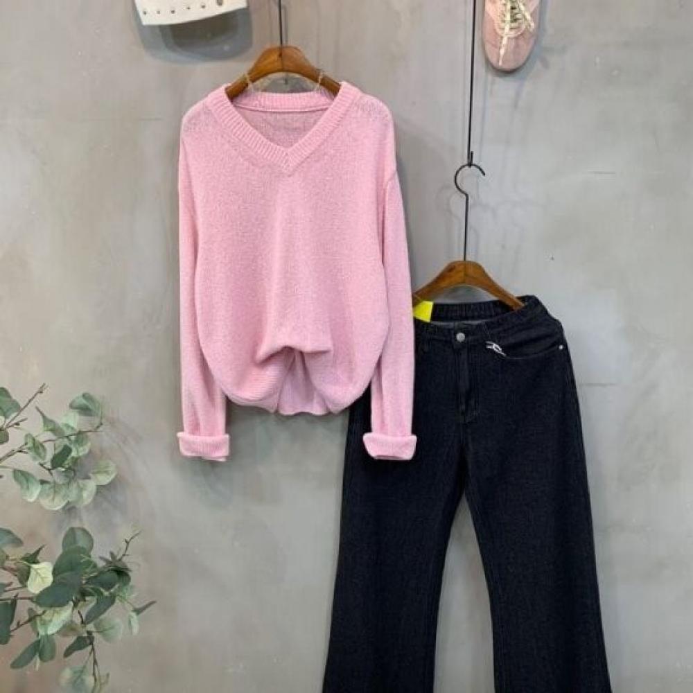 C S In The Room Damo baSiC looSe Fit V neCk Long SleeVe Knit 6 ColorS