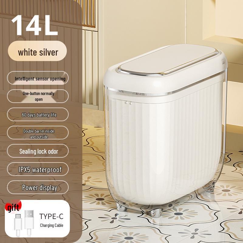 2026 Smart Inner & Outer PET Double Barrel Induction Trash Can, 14L Large Capacity for Living Room