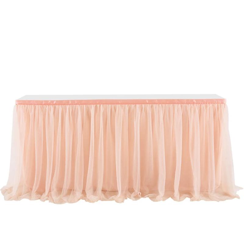 Tulle table skirt high-end gold-rimmed mesh wedding New Year's party decoration hotel supplies mesh table skirt table cover