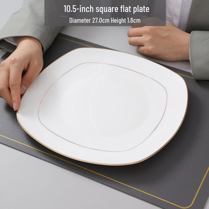 Gold Rimmed Jingdezhen Bone China Flat Plate - Elegant Ceramic Dinnerware for Home & Restaurant