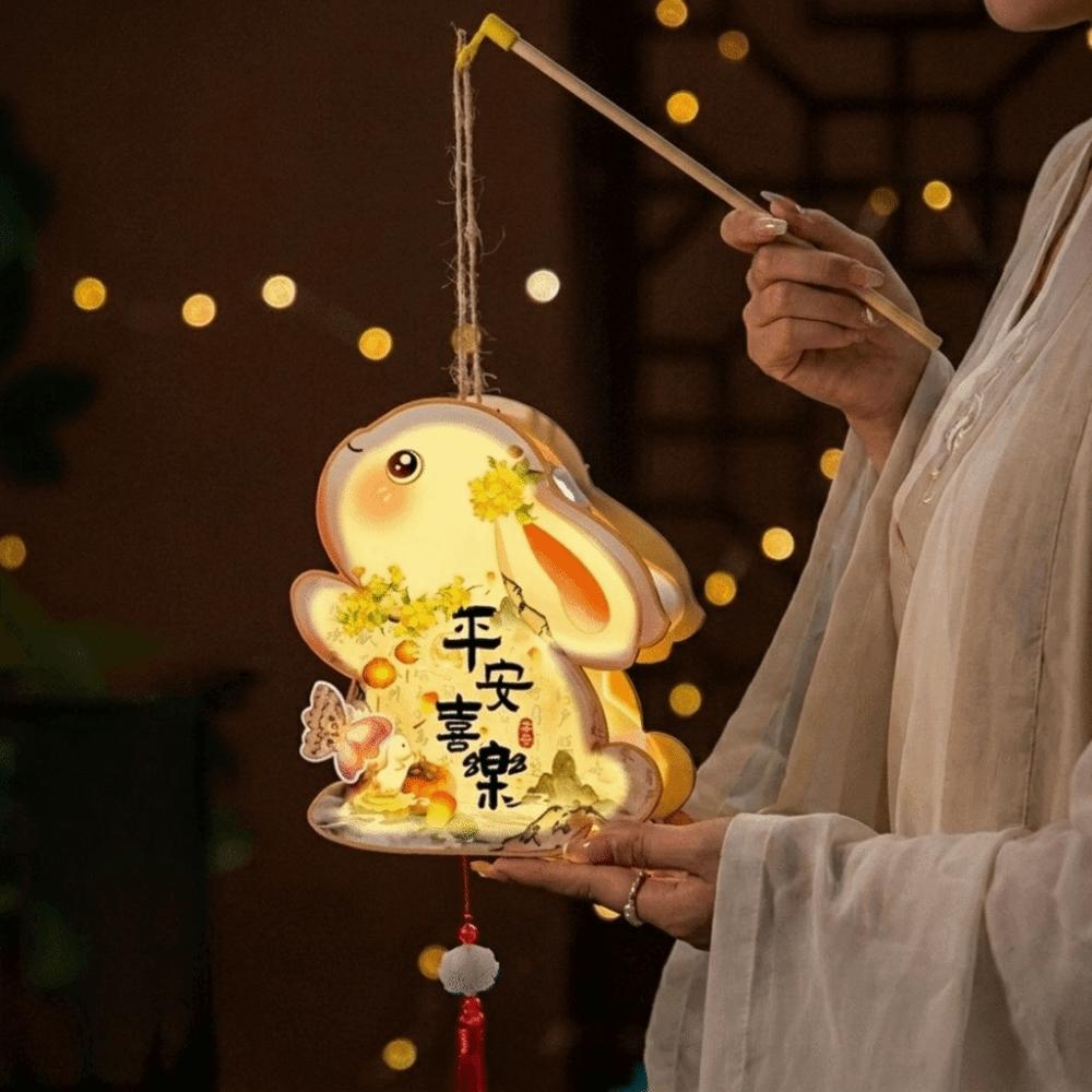 Glowing Rabbit Lanterns Wood Lantern DIY Material Package Mid-Autumn Festival