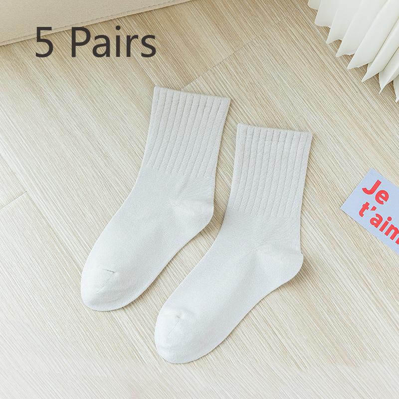 5 Pairs of Women's Summer Pure Color Cotton Thin Sports Tube Socks