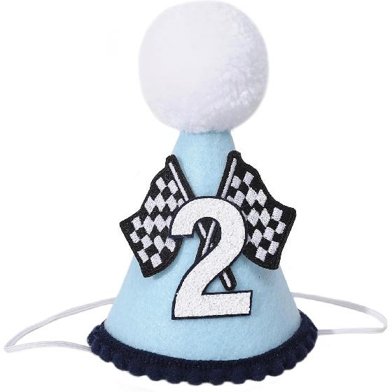 Race Car 2nd Birthday Crown for Boys - Fast Birthday Hat and Decoration, Blue Decor