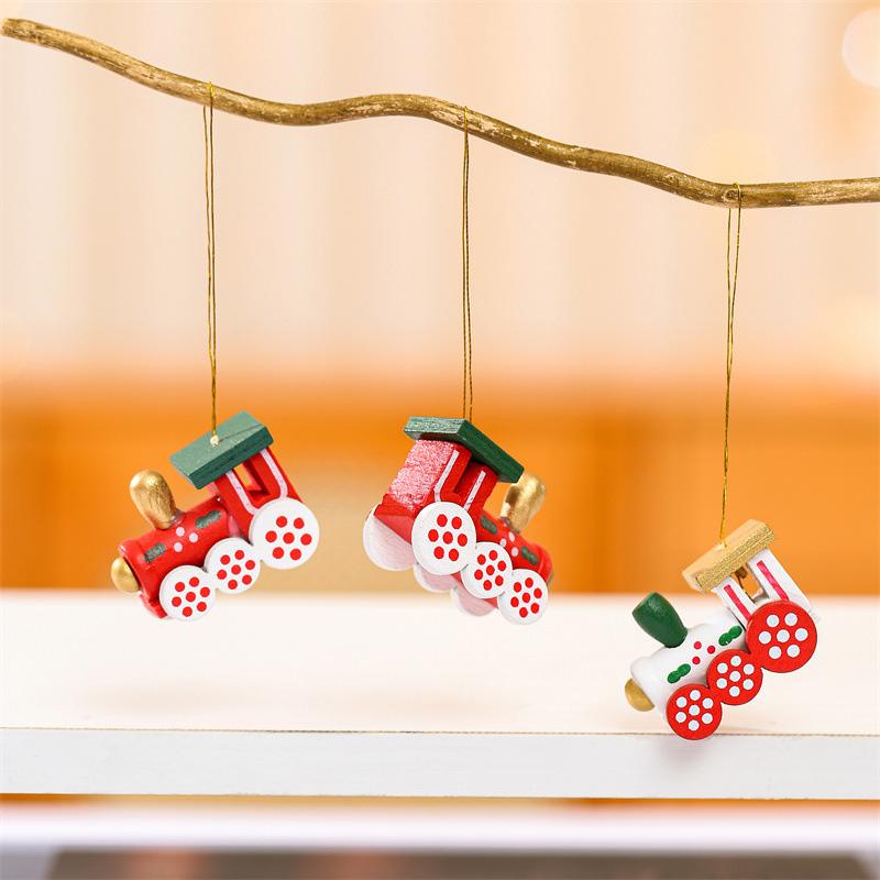 Creative Christmas Party Favors Home Dekor Závěsný přívěsek Hračky pro panenky Hlavy vláčků dřevěné