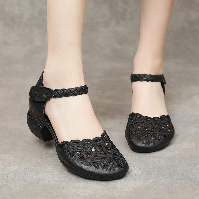 Fashion GKTINOO 2025 Summer Women's Genuine Leather Shoes Woman Retro Hollow Out Sandals Female Hook & Loop Heels Ladies Platform Sandal
