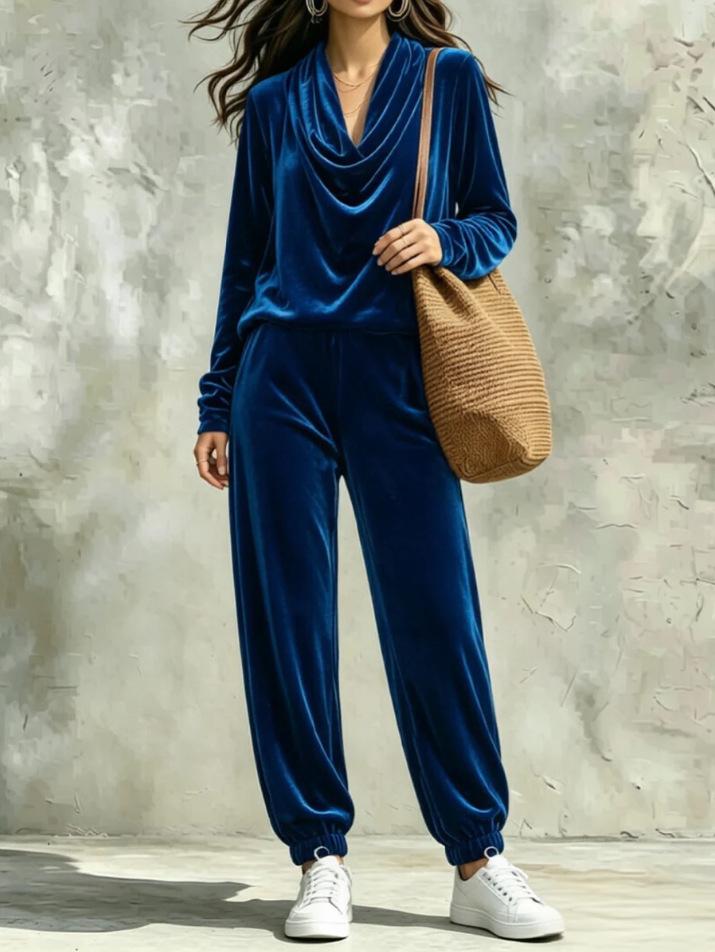 European and American women's clothing autumn and winter new swing neck gold velvet long-sleeved top corset sweatpants casual two-piece set