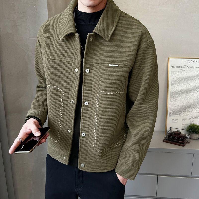 Men's Trendy Korean-Style Lapel Jacket: Soft PU & Corduroy, Autumn/Winter, Versatile Outerwear