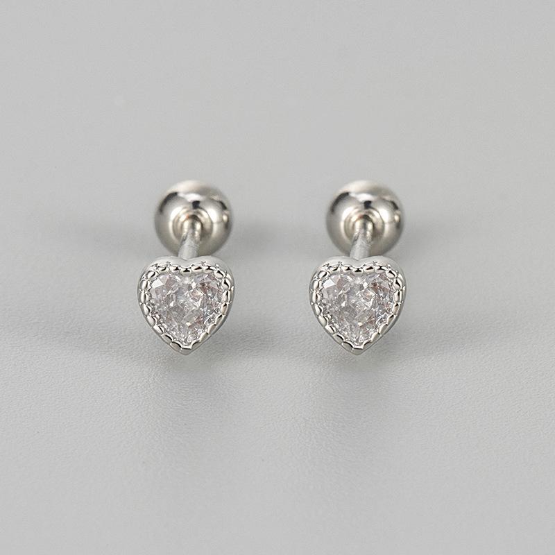 Minimalist Colorful Zircon Heart Stud Earrings For Women Niche Design High End Screw Back Ear Jewelry