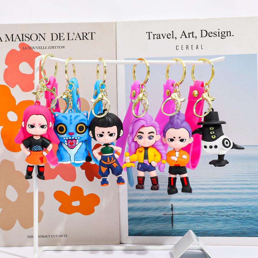 Anime Movie Kpop Demon Hunters Girls Derpy Keychains 3D Stereo Doll Cute Tiger Action Model Toy Collection Gifts