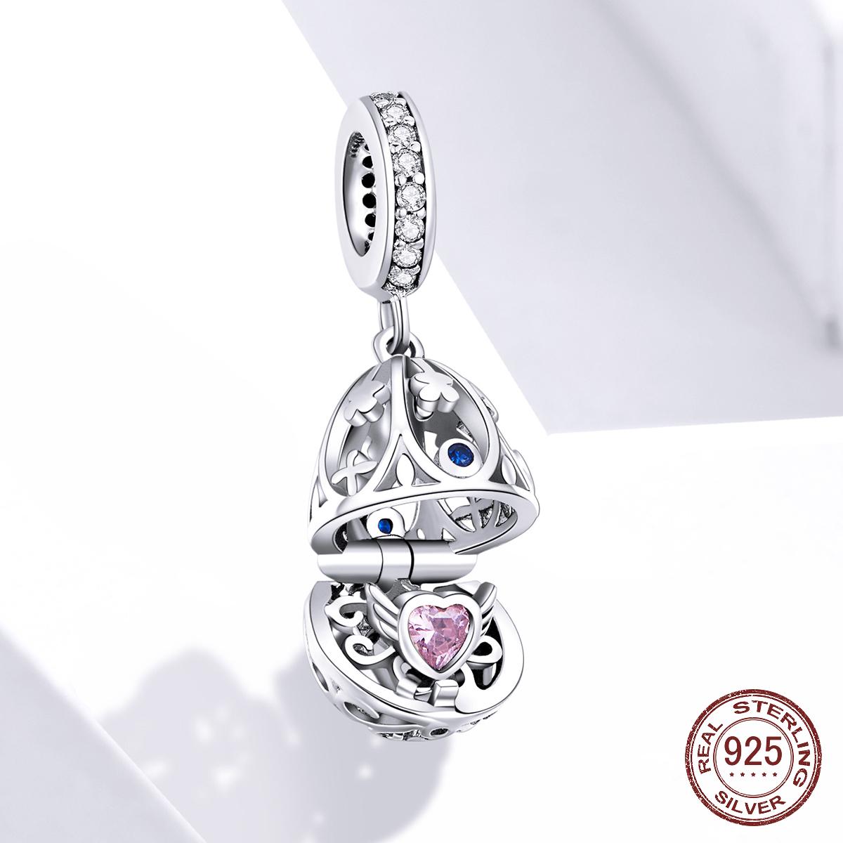 

925 стерлингового серебра Пасхальная серия Открытая коробка Яйцо Кулон Шарм для женщин Оригинальный шарм Браслет Ожерелье