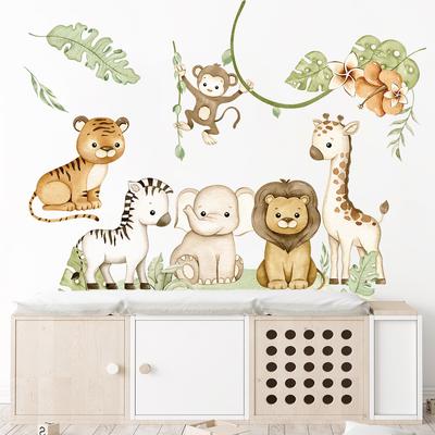 Cartoon Jungle Animal Monkeys Wall Stickers Kids Room Bedroom Nursery Living Room Wall Decor Vinyl Zoo Children Wall Decals