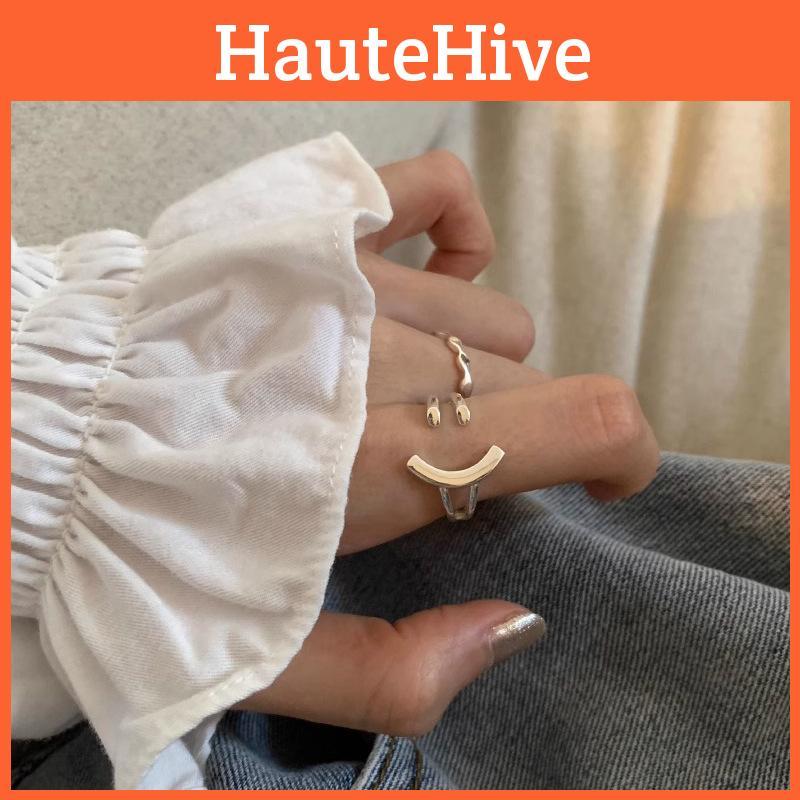 Unique Minimalist Smiley Face Wave Ring For Women Trendy Copper Adjustable Accessory