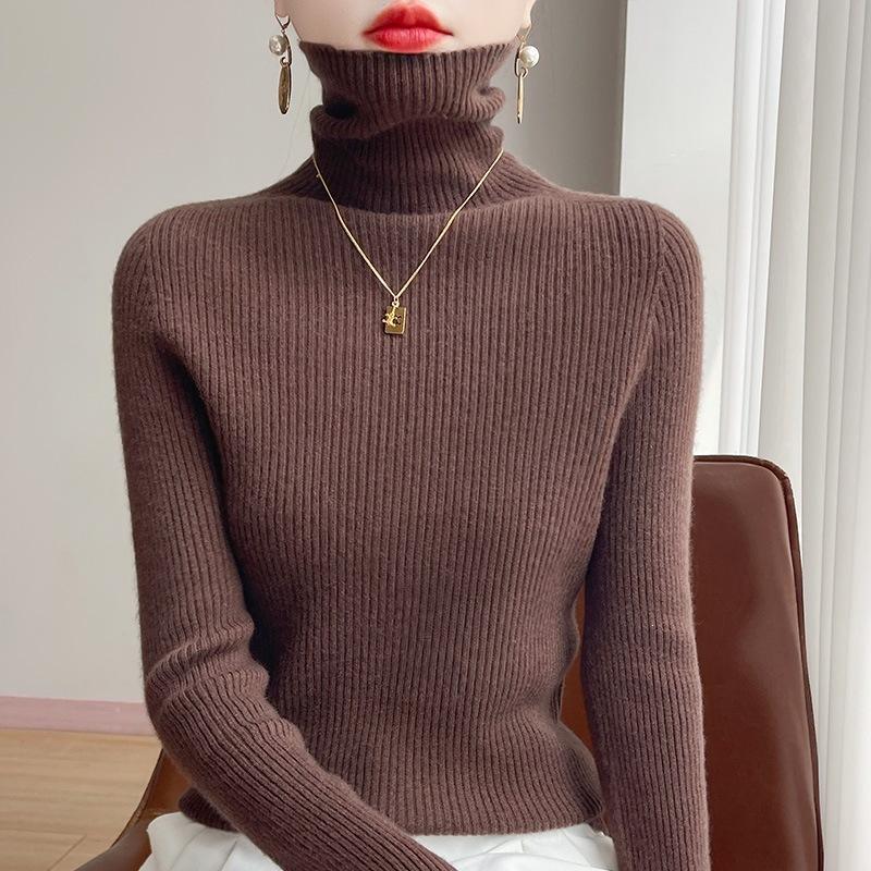 Sweater women's autumn and winter new first-line ready-to-wear pile-neck knitted sweater slim-fitting and thin inner long-sleeved turtleneck