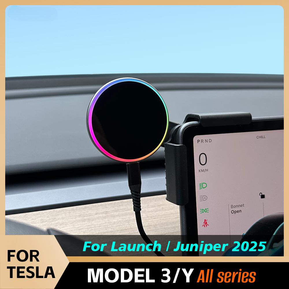 Car Phone Mount Holder 15W and 25W Qi2.2 Magnetic Wireless Charger Compatible with for Tesla Model Y 3 Car phone holder чёрный