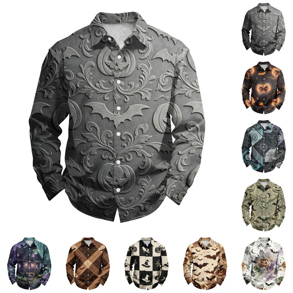 Men's Loose Fit Long Sleeve Collared Shirt Vintage Casual Breathable Button Down Shirt for Autumn Spring Daily Outdoor Workwear