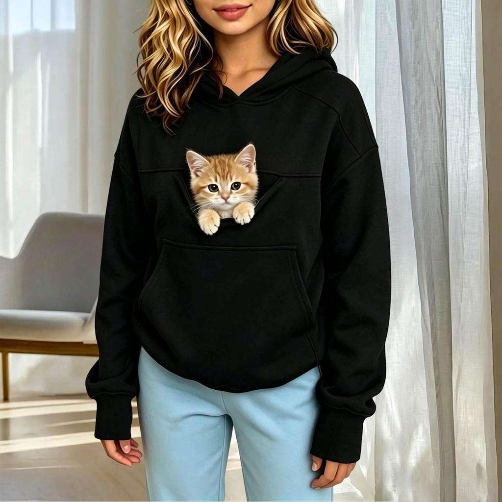 Felpa con Cappuccio per Bambina con Tasca per Animali, Carina Felpa Pullover per Bambini, Top Casual per Scuola e Gioco