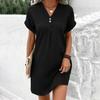 Women Solid Color V-neck Short Sleeve Dress Casual Dress