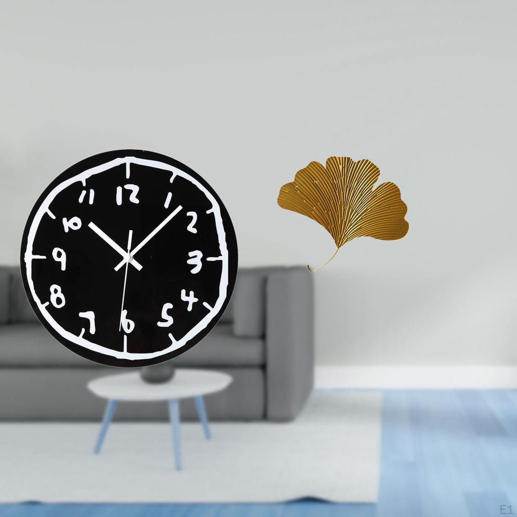 Modern Minimalist Acrylic Wall Clock with Wrought Iron Ginkgo Leaves Art Sculpture Silent Decorative