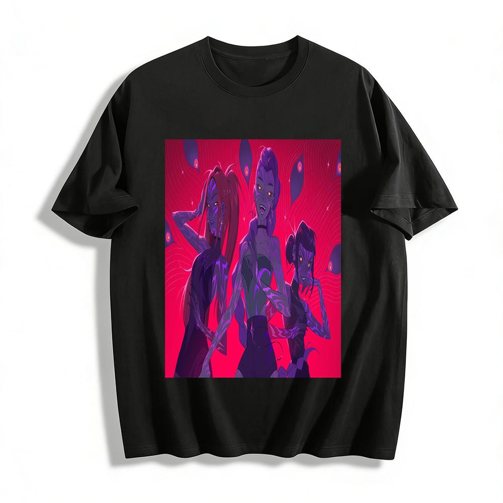 

Trendy Top with Dark Night Purple Pattern Alien Girl Group Print for Bold Style Seekers Pure cotton T-shirt XXS