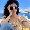 Retro Cat Eye Black and White Frame High-End Women's Sunglasses - European & American Sun Protection