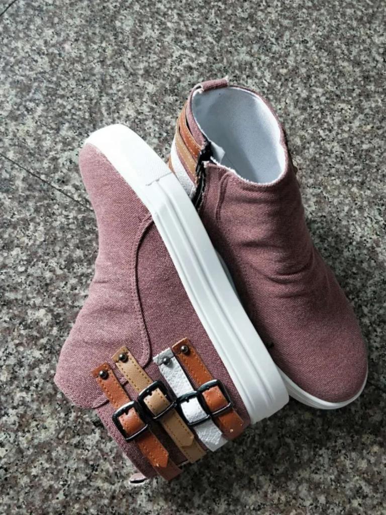 Ladies Canvas Shoes 2024 Autumn High Top Belt Buckle Women Casual Loafers Flats Plus Size Zipper Denim Women Shoes Zapatos Mujer
