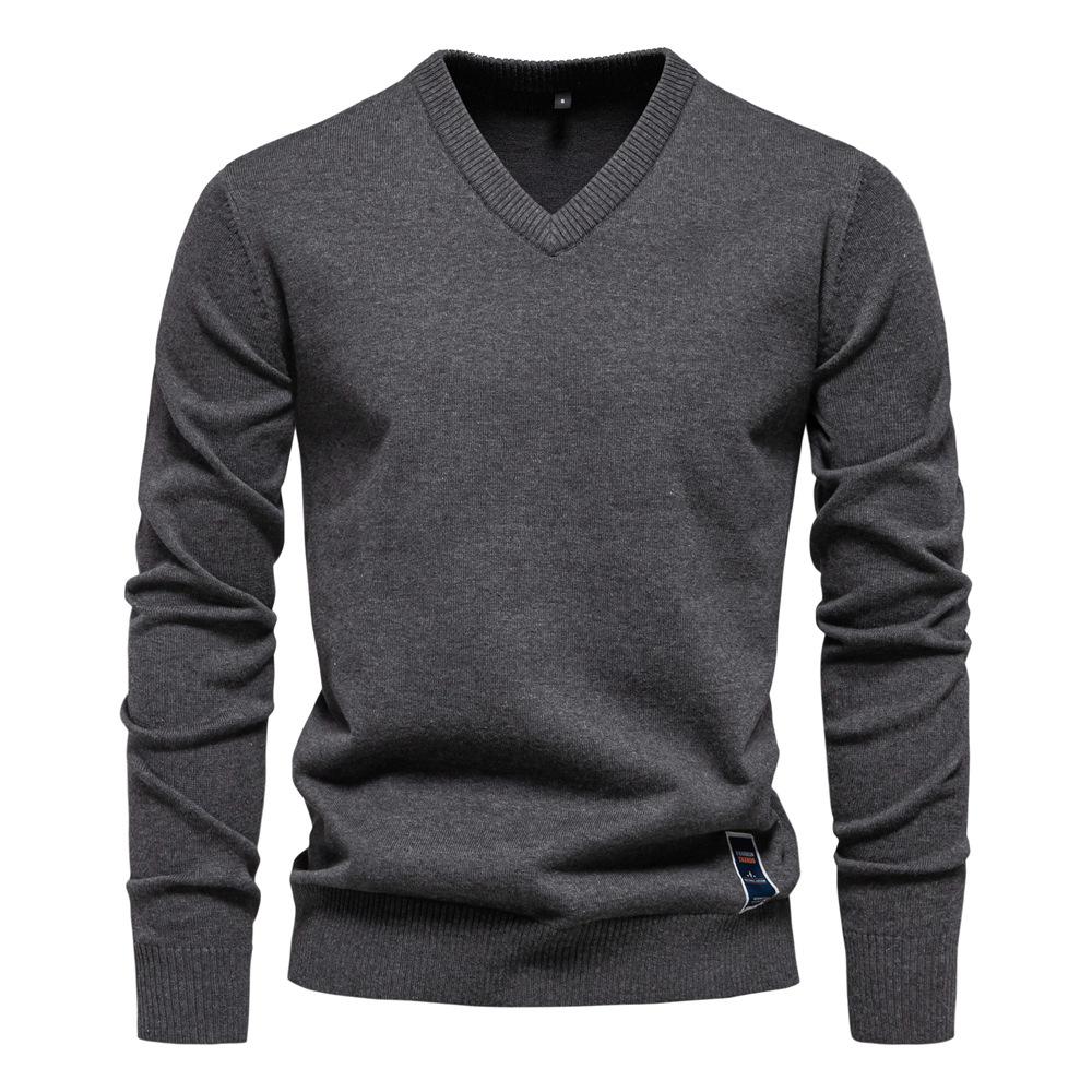 Autumn and Winter New Cotton Solid Color Sweater V-neck Trendy Men s Sweater Men s Sweater S