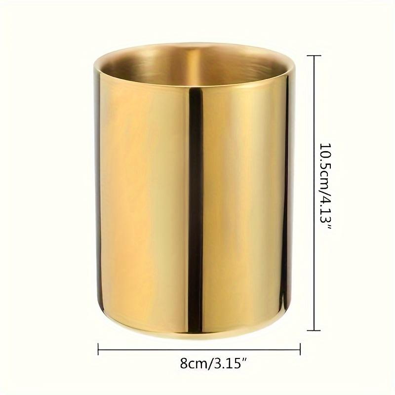 Golden Stainless Steel Desktop Organizer Box, Multi-Functional Pen Holder Container, Pencil Cup & Makeup Brush Holder
